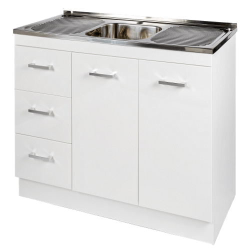 1200 Base and Sink Unit Left Hand Drawers Gloss White