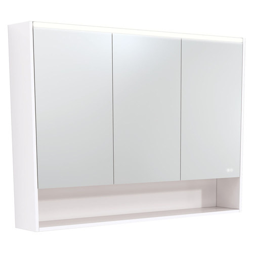 LED Mirror Cabinet with Side Panels Gloss White Display Shelf 1200mm