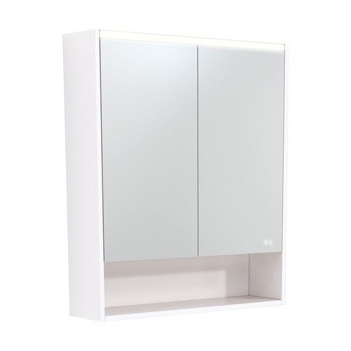 LED Mirror Cabinet with Side Panels Gloss White Display Shelf 750mm