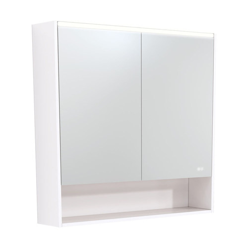 LED Mirror Cabinet with Side Panels Gloss White Display Shelf 900mm