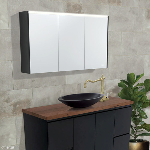 LED Mirror Cabinet with Side Panels Satin Black 1200mm