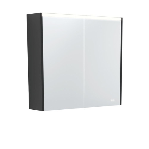 LED Mirror Cabinet with Side Panels Satin Black 750mm