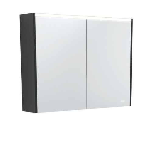 LED Mirror Cabinet with Side Panels Satin Black 900mm
