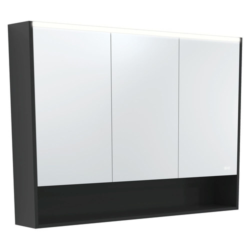 LED Mirror Cabinet with Side Panels Satin Black Display Shelf 1200mm
