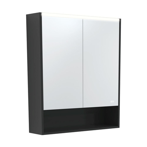 LED Mirror Cabinet with Side Panels Satin Black Display Shelf 750mm