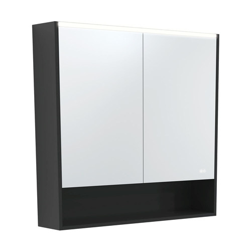 LED Mirror Cabinet with Side Panels Satin Black Display Shelf 900mm