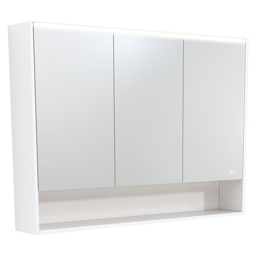 LED Mirror Cabinet with Side Panels Satin White Display Shelf 1200mm