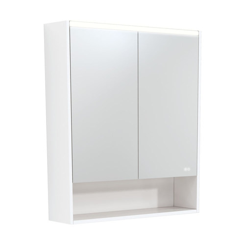 LED Mirror Cabinet with Side Panels Satin White Display Shelf 750mm