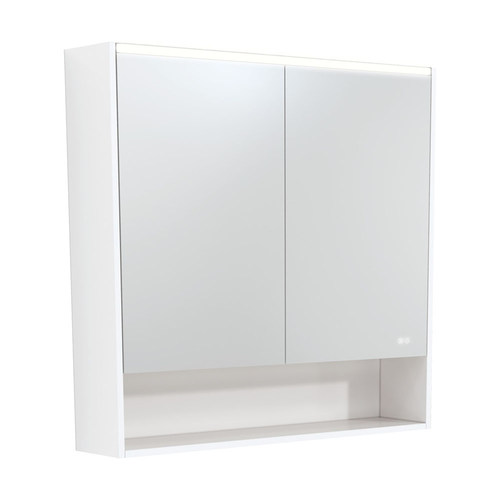 LED Mirror Cabinet with Side Panels Satin White Display Shelf 900mm