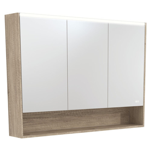 LED Mirror Cabinet with Side Panels Scandi Oak Display Shelf 1200mm