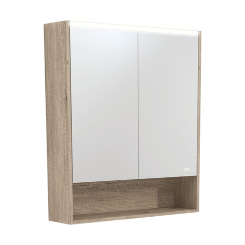 LED Mirror Cabinet with Side Panels Scandi Oak Display Shelf 750mm