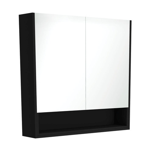 Mirror Cabinet with Display Shelf Satin Black 900mm