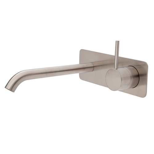 Kaya Up Wall Basin/Bath Mixer Set Soft Square Plate 200mm Outlet Brushed Nickel Plate