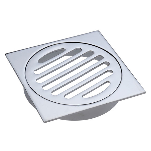 Square Floor Waste Round Grate 100mm Outlet Chrome