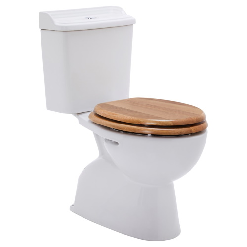 Colonial II Oak Timber Seat Close Coupled Toilet Suite