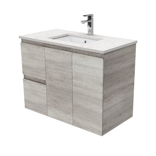 Bianco Marble EDGE industrial 900 wall hung vanity left drawers