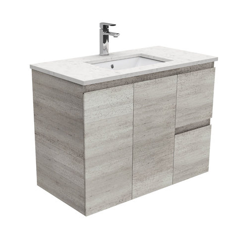 Bianco Marble EDGE industrial 900 wall hung vanity right drawers