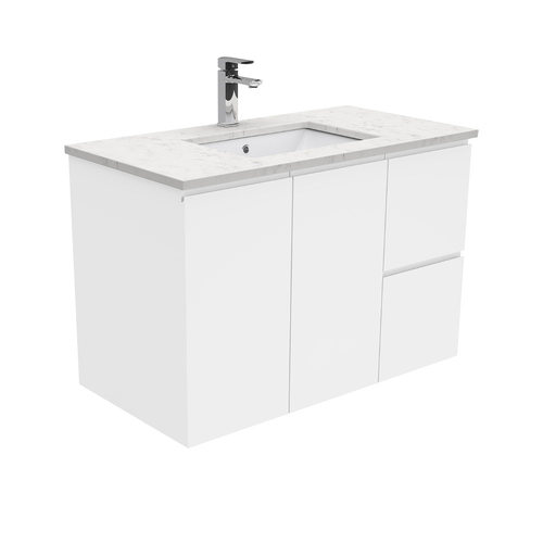 Bianco Marble FINGERPULL 900 Wall Hung Vanity Right Drawers