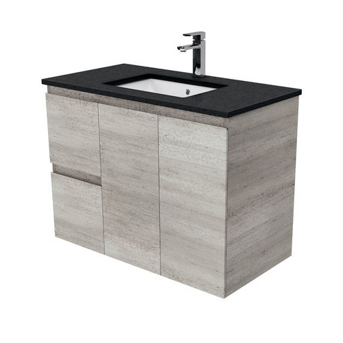 Black Sparkle Edge industrial 900 wall hung vanity left drawers