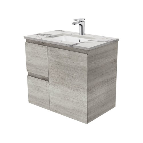 Calcatta Marble EDGE industrial 750 wall hung vanity left drawers