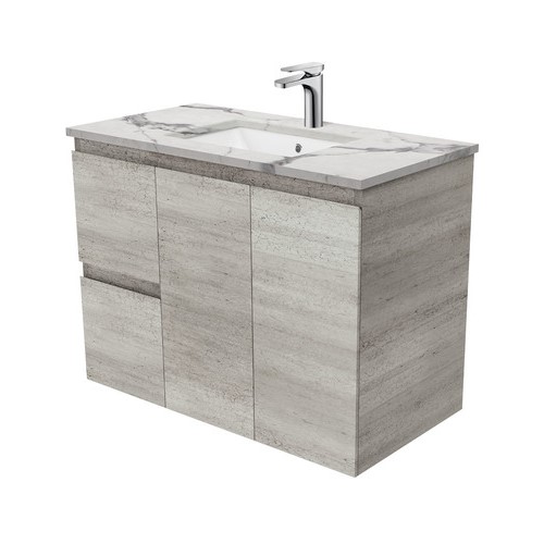Calcatta Marble EDGE industrial 900 wall hung vanity left drawers