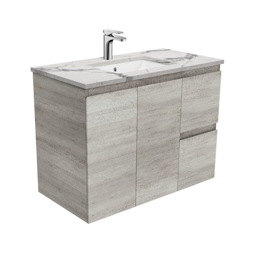 Calcatta Marble EDGE industrial 900 wall hung vanity right drawers
