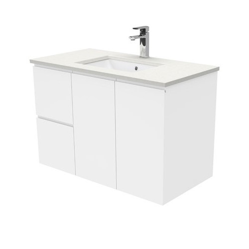 Crystal Pure Fingerpull 900 wall hung vanity left drawers