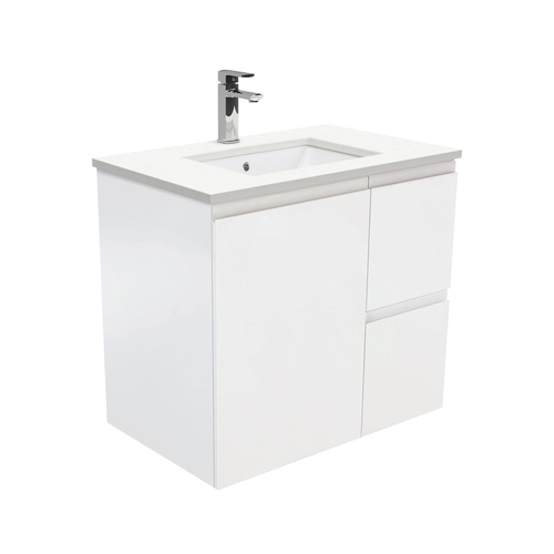 Crystal Pure Fingerpull satin white 750 wall hung vanity right drawers