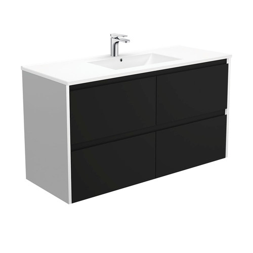 Dolce amato 1200mm satin black wall hung vanity with satin white panels