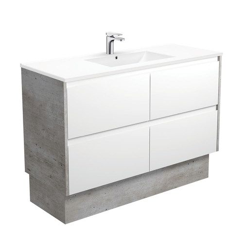 Dolce amato 1200mm satin white vanity on kickboard with industrial panels