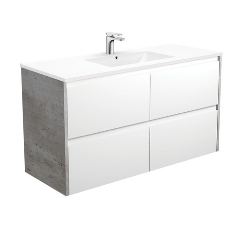 Dolce amato 1200mm satin white wall hung vanity with industrial panels