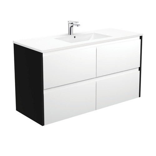 Dolce amato 1200mm satin white wall hung vanity with satin black panels