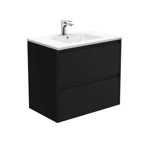 Dolce amato 750mm satin black wall hung vanity with satin black panels