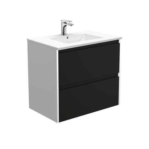 Dolce amato 750mm satin black wall hung vanity with satin white panels
