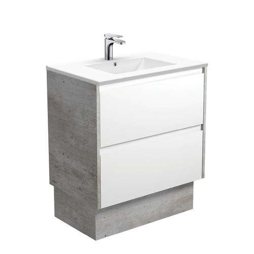 Dolce amato 750mm satin white vanity on kickboard with industrial panels