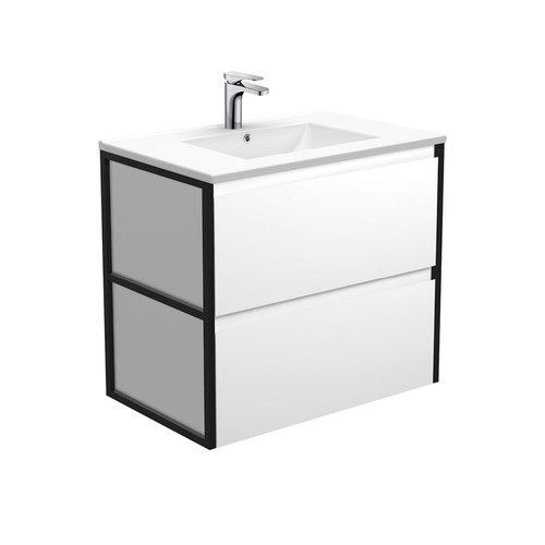 Dolce amato 750mm satin white wall hung vanity with matte black frames