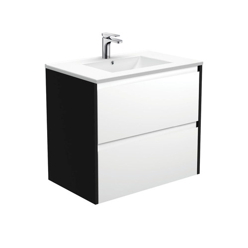 Dolce amato 750mm satin white wall hung vanity with satin black panels
