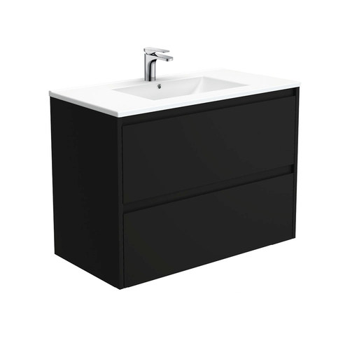 Dolce amato 900mm satin black wall hung vanity with satin black panels