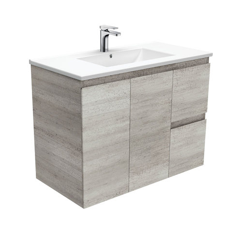 Dolce edge 900mm industrial wall hung vanity right drawers