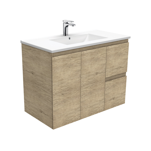 Dolce edge 900mm scandi oak wall hung vanity right drawers