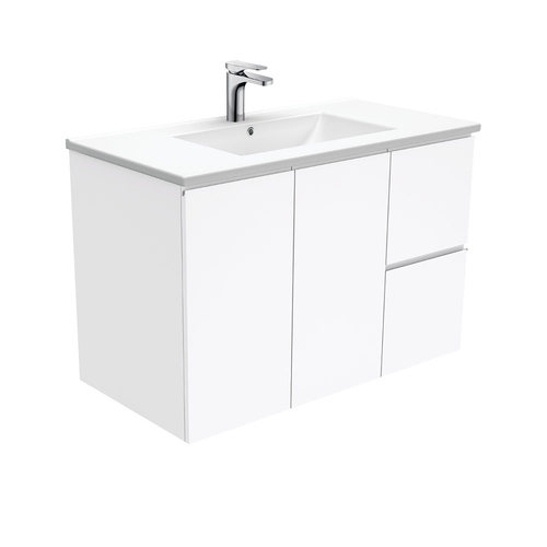 Dolce fingerpull 900mm wall hung vanity right drawers