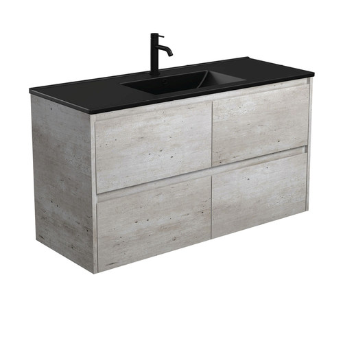 Dolce matte black amato 1200mm industrial wall hung vanity with industrial panels