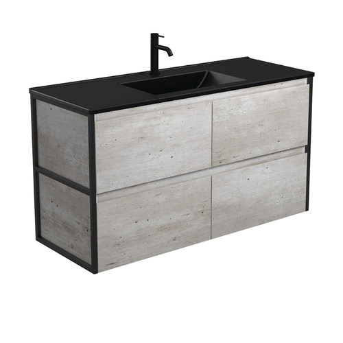 Dolce matte black amato 1200mm industrial wall hung vanity with matte black frames