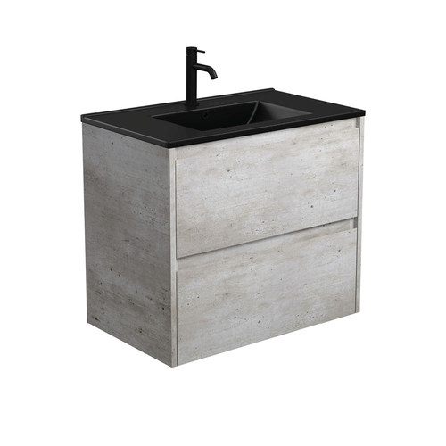 Dolce matte black amato 750mm industrial wall hung vanity with industrial panels