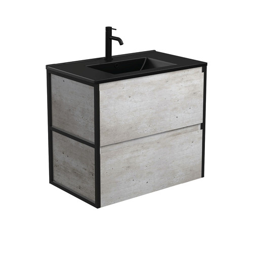 Dolce matte black amato 750mm industrial wall hung vanity with matte black frames