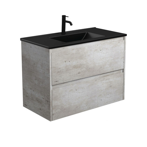 Dolce matte black amato 900mm industrial wall hung vanity with industrial panels