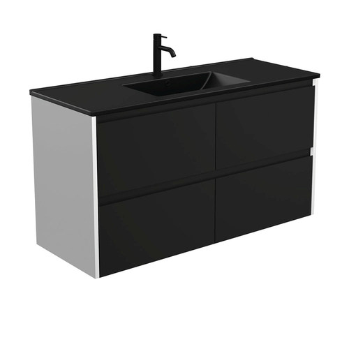 Dolce matte black amato 1200mm satin black wall hung vanity with satin white panels