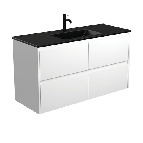 Dolce matte black amato 1200mm satin white wall hung vanity with satin white panels