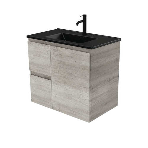 Dolce matte black edge 750mm industrial wall hung vanity left drawers