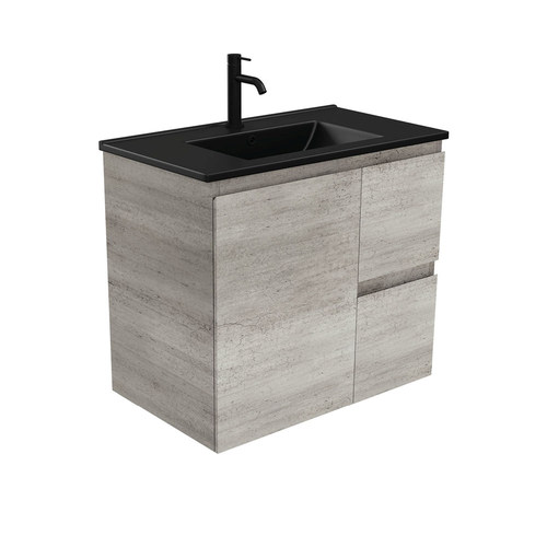 Dolce matte black edge 750mm industrial wall hung vanity right drawers